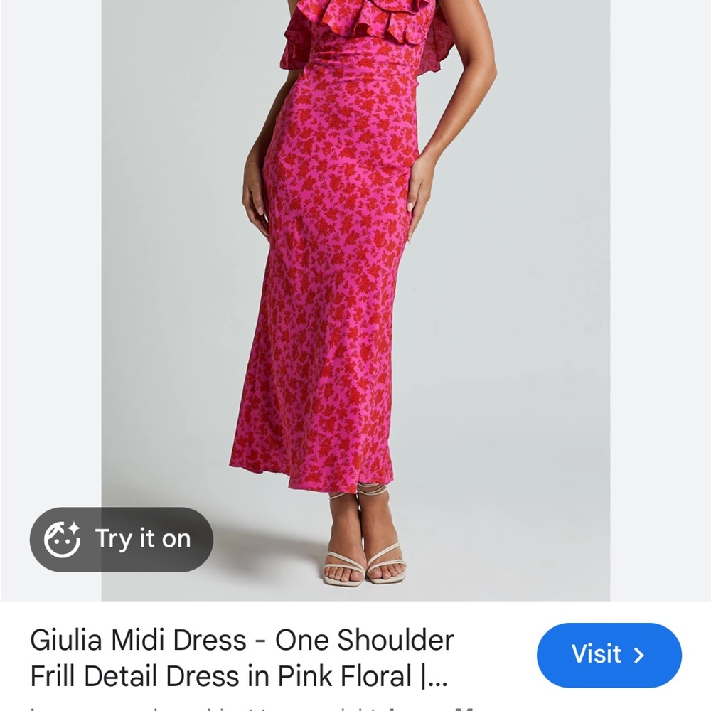 Showpo Giulia Pink Floral One-Shoulder Midi Dress